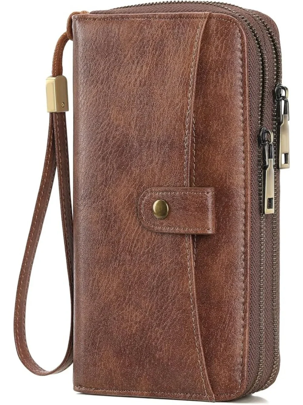 Large Capacity RFID Blocking Leather Wallet - Double Zipper Clutch & Card Holder